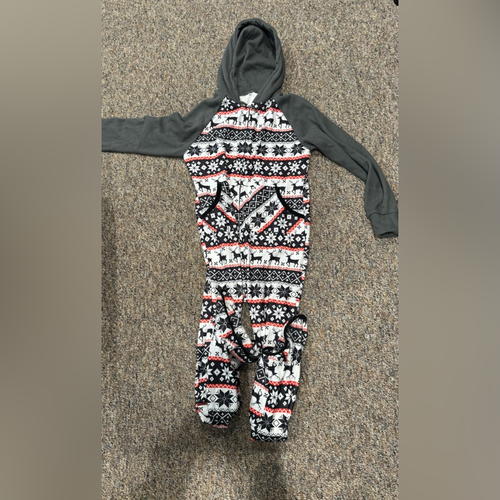 PATPAT Christmas holiday hoodie feetie onesie pajamas grey reindeer